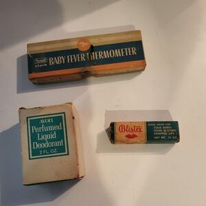 Vintage Beauty Decor Thermometer, Blistex, Avon Deodorant Antique Decor